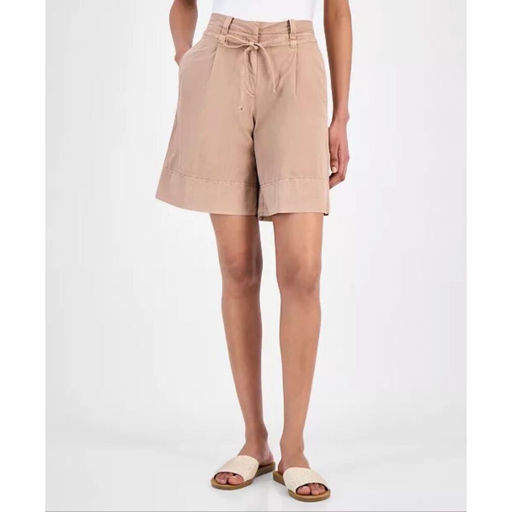 HUGO BOSS Orange High-Rise Tara Short Baggy-Fit Trouser Shorts Beige 10